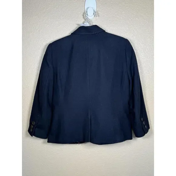 Abercrombie & Fitch Wool Blend Navy Sz Large Fitted Cropped Lined Blazer Crest - Picture 6 of 8